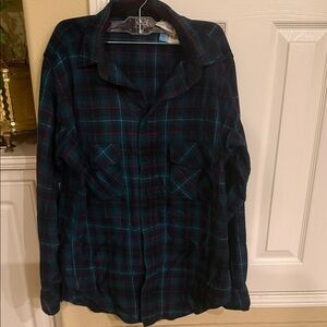 Vintage wool rich Men's Blue and Green Plaid Shirt wool blend
